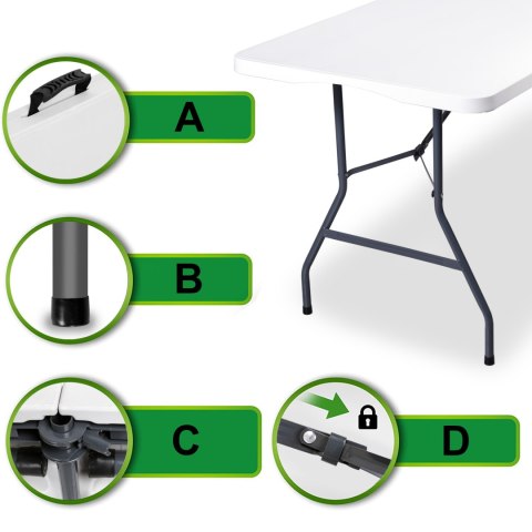 STÓŁ CATERINGOWY BALI WHITE SKŁADANY W WALIZKĘ 180 CM BIAŁY