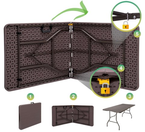 STÓŁ CATERINGOWY WOODLAND SKŁADANY W WALIZKĘ 180 CM BROWN