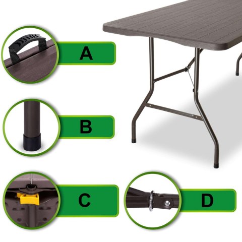 STÓŁ CATERINGOWY WOODLAND SKŁADANY W WALIZKĘ 180 CM BROWN