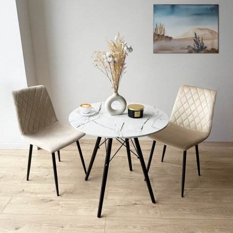 STOLIK OKRĄGŁY PARIS BLACK DTW 80 CM MARMUR BIAŁY