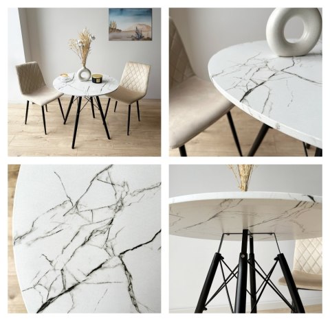 STOLIK OKRĄGŁY PARIS BLACK DTW 80 CM MARMUR BIAŁY