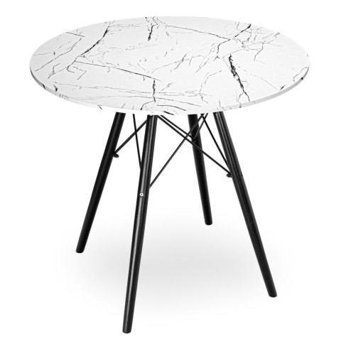 STOLIK OKRĄGŁY PARIS BLACK DTW 80 CM MARMUR BIAŁY