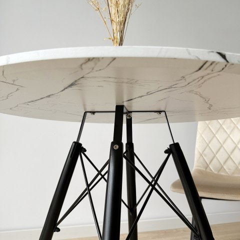 STOLIK OKRĄGŁY PARIS BLACK DTW 80 CM MARMUR BIAŁY