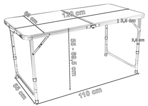 ZESTAW TURYSTYCZNY TRAMP KEMPINGOWY SKŁADANY 120X60 CM BLACK WOOD CZARNY