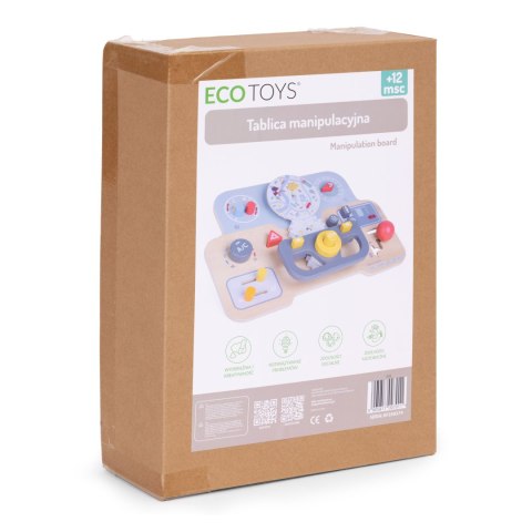 Drewniana tablica manipulacyjna sensoryczna dla dzieci panel edukacyjny auto kierownica 15 elementów ECOTOYS