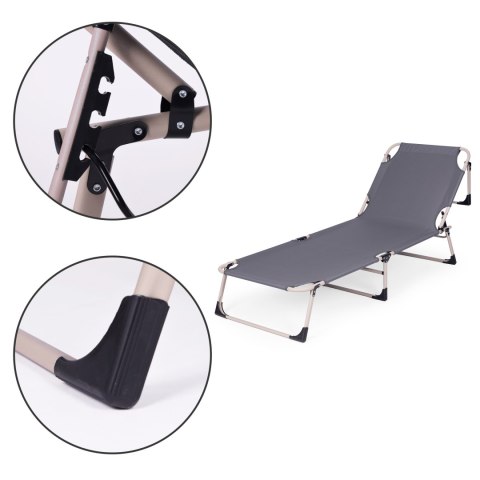 Leżak ogrodowy wędkarski składany z materacem i poduszką szary MultiGarden