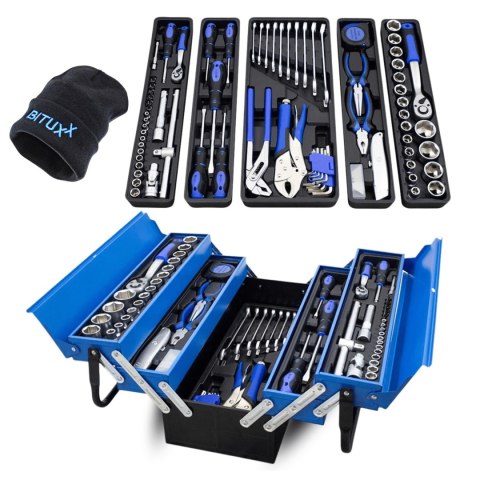 Skrzynka narzędziowa 85el niebieska zestaw warsztatowy trwały organizacja