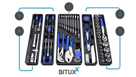 Skrzynka narzędziowa 85el niebieska zestaw warsztatowy trwały organizacja