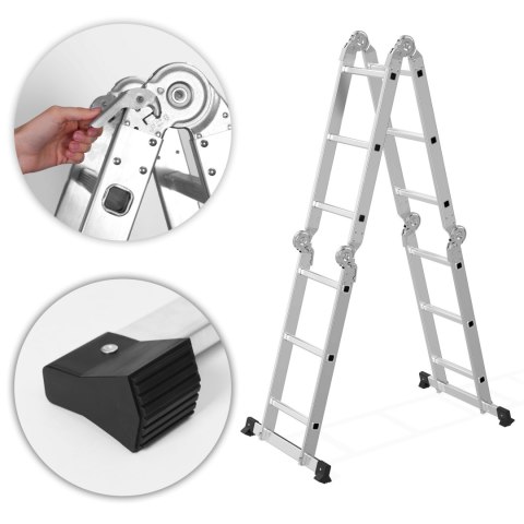 Drabina aluminiowa wielofunkcyjna 4x3 przegubowa składana 150 kg ModernHome