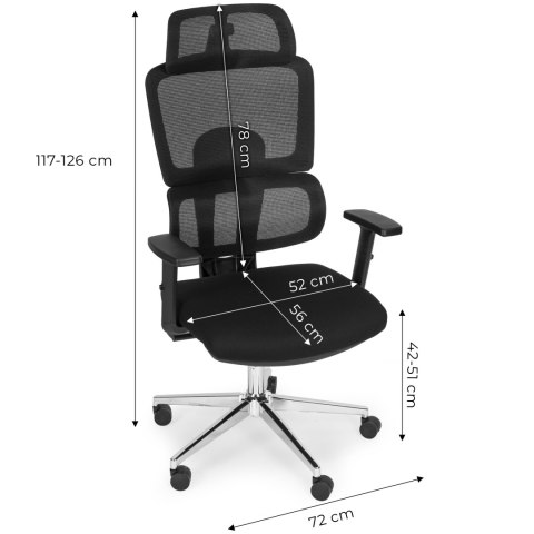 Fotel biurowy obrotowy wyprofilowane oparcie i zagłówek regulacja wysokości czarny ModernHome