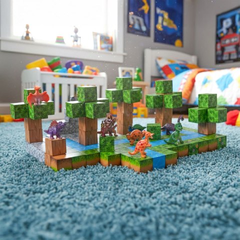 Klocki magnetyczne konstrukcyjne zestaw dla dzieci 142 elementy sześciany dinozaury