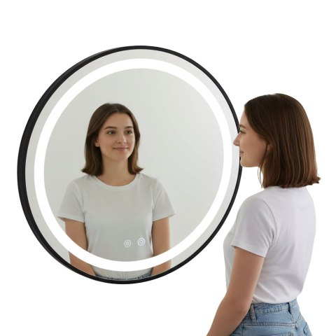 Lustro łazienkowe LED okrągłe ścienne 60 cm 3 barwy włącznik dotykowy regulacja jasności ModernHome