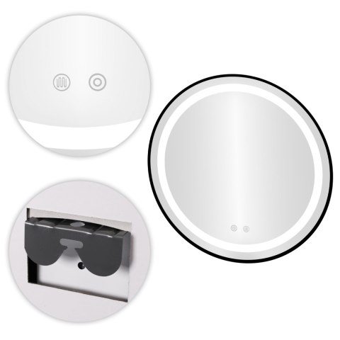 Lustro łazienkowe LED okrągłe ścienne 60 cm 3 barwy włącznik dotykowy regulacja jasności ModernHome
