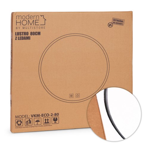 Lustro łazienkowe LED okrągłe ścienne 80 cm 3 barwy włącznik dotykowy regulacja jasności ModernHome