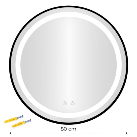 Lustro łazienkowe LED okrągłe ścienne 80 cm 3 barwy włącznik dotykowy regulacja jasności ModernHome