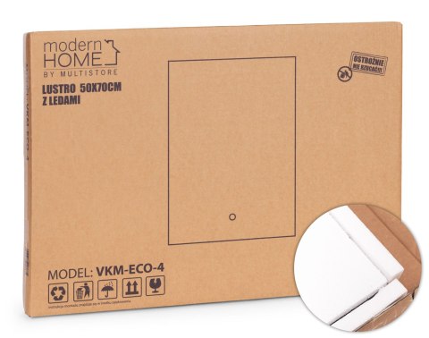 Lustro łazienkowe LED ścienne 50x70 cm 3 barwy włącznik dotykowy ModernHome