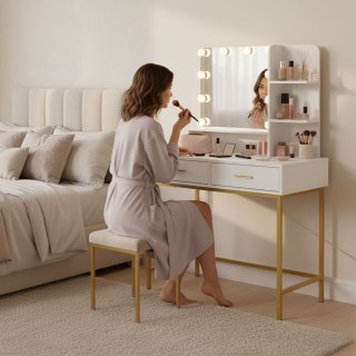 Duża toaletka kosmetyczna z lustrem i oświetleniem LED 3 barwy półki szuflady ModernHome