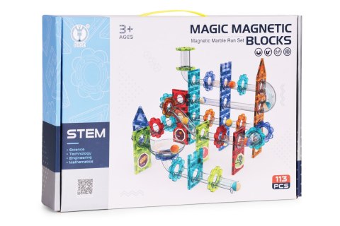 Klocki magnetyczne kontrukcyjne 3D tor kulkowy kulodrom 113 elementów
