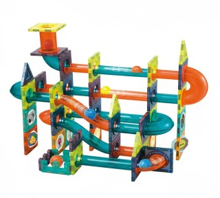 Klocki magnetyczne tor kulkowy LED klocki konstrukcyjne kulodrom 105 elementów