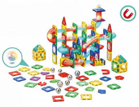 Klocki magnetyczne tor kulkowy LED klocki konstrukcyjne kulodrom 105 elementów