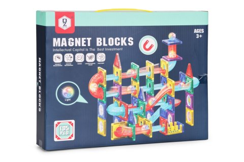 Klocki magnetyczne tor kulkowy LED klocki konstrukcyjne kulodrom 105 elementów