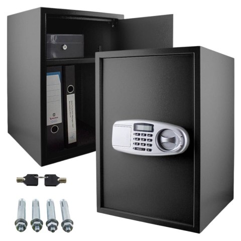 Sejf elektroniczny 52cm zamek kodowy 6-cyfrowy czarny stalowy na ścianę