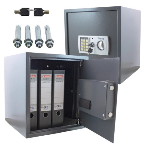 Sejf elektroniczny na dokumenty zamek kodowy 6-cyfrowy szary stalowy mocny