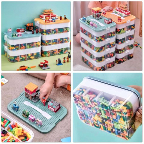 Pudełko 4-piętrowe na zabawki klocki LEGOS