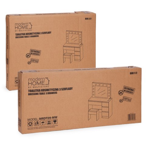 Toaletka kosmetyczna z lustrem i oświetleniem LED 4 szuflady taboret ModernHome