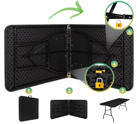 Stół cateringowy BALI BLACK składany w walizkę 180 cm czarny