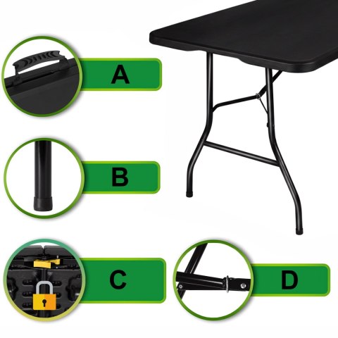 Stół cateringowy BALI BLACK składany w walizkę 180 cm czarny