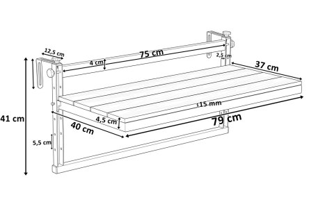 Stolik balkonowy AGATTI BIS STONEWOOD wiszący