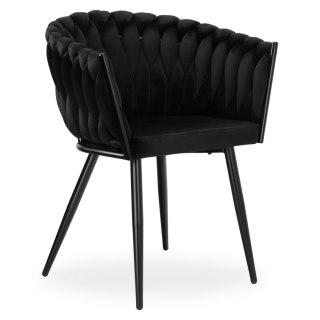 KRZESŁO WELUROWE PLECIONE COFTON BLACK VELVET CZARNY
