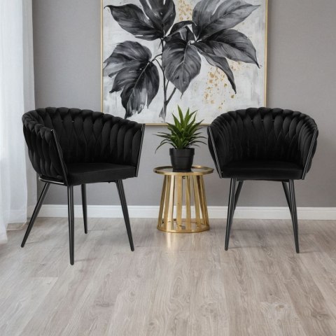 KRZESŁO WELUROWE PLECIONE COFTON BLACK VELVET CZARNY