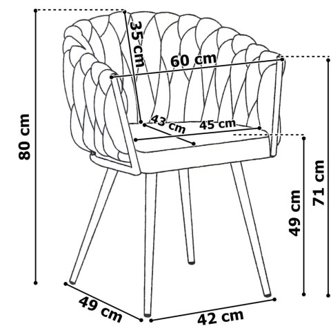 KRZESŁO WELUROWE PLECIONE COFTON BLACK VELVET CZARNY