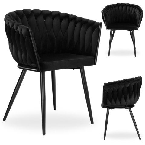 KRZESŁO WELUROWE PLECIONE COFTON BLACK VELVET CZARNY