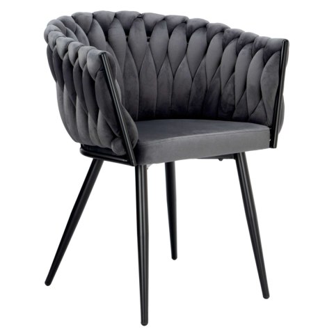 KRZESŁO WELUROWE PLECIONE COFTON BLACK VELVET GRAFITOWY