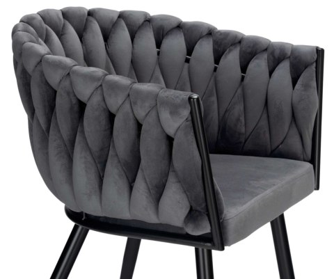 KRZESŁO WELUROWE PLECIONE COFTON BLACK VELVET GRAFITOWY