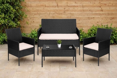 MEBLE OGRODOWE Z TECHNORATTANU ZESTAW 4W1 MAGNOLIA CZARNY BEZOWE PODUSZKI