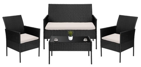 MEBLE OGRODOWE Z TECHNORATTANU ZESTAW 4W1 MAGNOLIA CZARNY BEZOWE PODUSZKI