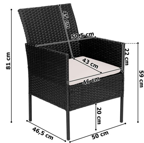 MEBLE OGRODOWE Z TECHNORATTANU ZESTAW 4W1 MAGNOLIA CZARNY BEZOWE PODUSZKI