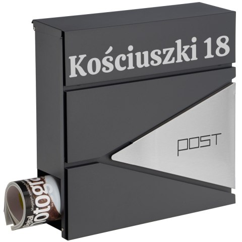 SKRZYNKA POCZTOWA NA LISTY BORIS ANTRACYT Z NAPISAMI