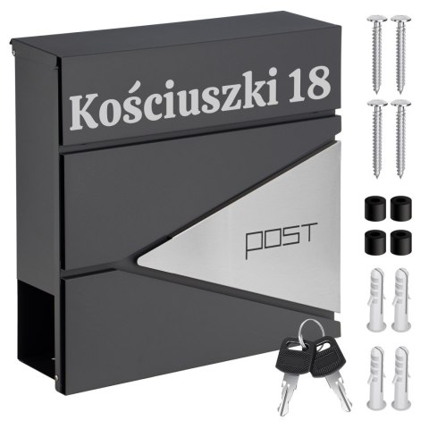 SKRZYNKA POCZTOWA NA LISTY BORIS ANTRACYT Z NAPISAMI