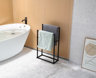 STOJAK WIESZAK NA RĘCZNIKI 2 RAMIONA TORMES CZARNY