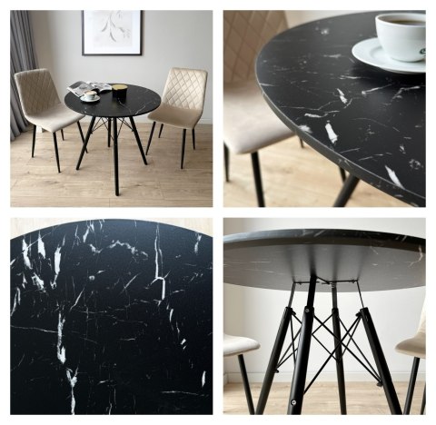 STOLIK OKRĄGŁY PARIS BLACK DTW 80 CM MARMUR CZARNY