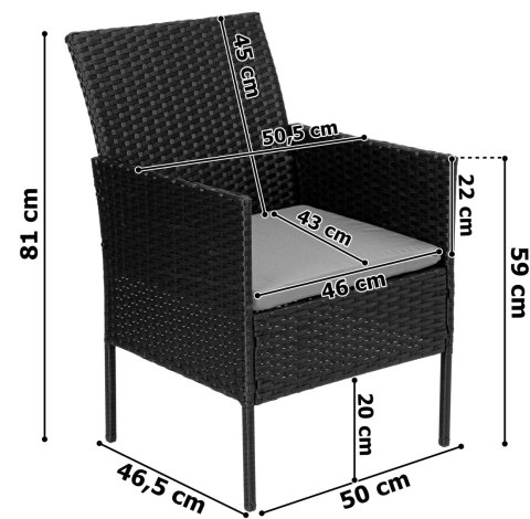 ZESTAW MEBLI OGRODOWYCH Z TECHNORATTANU MAGNOLIA CZARNY Z SZARYMI PODUSZKAMI