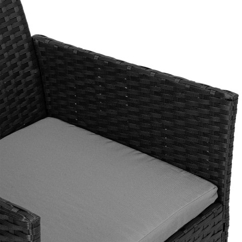 ZESTAW MEBLI OGRODOWYCH Z TECHNORATTANU MAGNOLIA CZARNY Z SZARYMI PODUSZKAMI