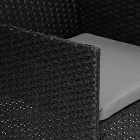 ZESTAW MEBLI OGRODOWYCH Z TECHNORATTANU MAGNOLIA CZARNY Z SZARYMI PODUSZKAMI