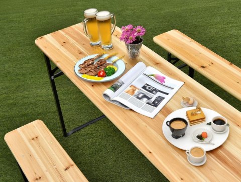 ZESTAW STALOWO-DREWNIANY LAGER: STÓŁ + 2 ŁAWKI 220 CM