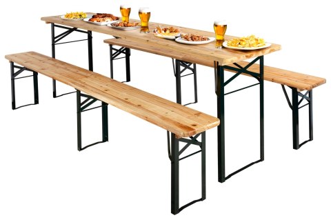 ZESTAW STALOWO-DREWNIANY LAGER: STÓŁ + 2 ŁAWKI 220 CM